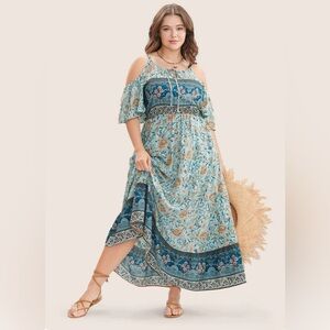 Floral Cold Shoulder Keyhole Dress 4X